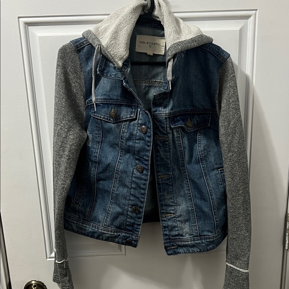Thread & Supply Blue Denim Jacket with Gray Sleeves